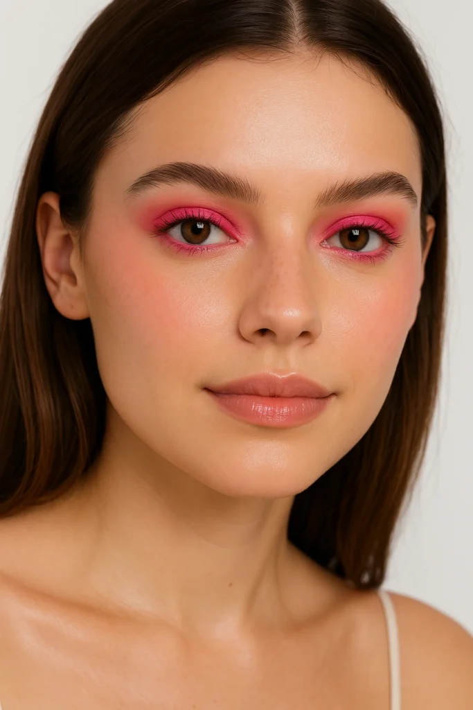 Maquillaje casual y natural para San Valentín con labios nude y cejas definidas.