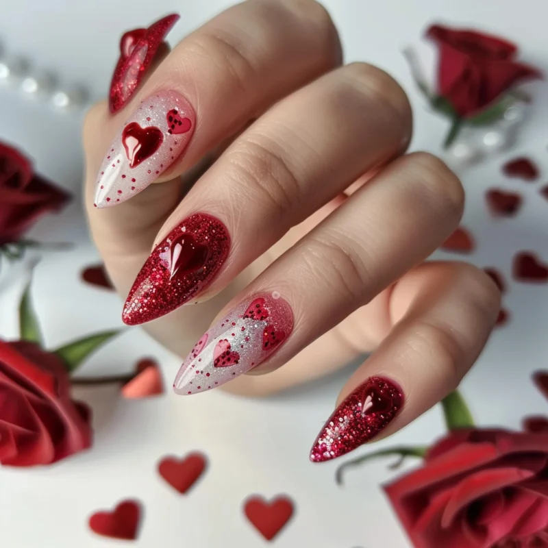 iseños de uñas San Valentín 2025 con estilos velvet, glazed, metallic y detalles románticos para lucir una manicura moderna y elegante