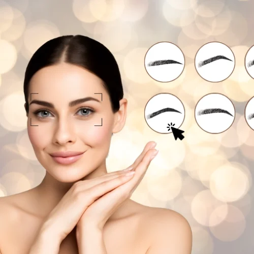 Mujer con diferentes opciones de formas de cejas para elegir según su rostro, buscando cejas perfectas.