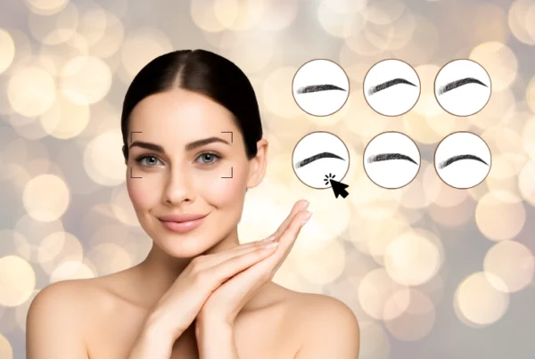 Mujer con diferentes opciones de formas de cejas para elegir según su rostro, buscando cejas perfectas.