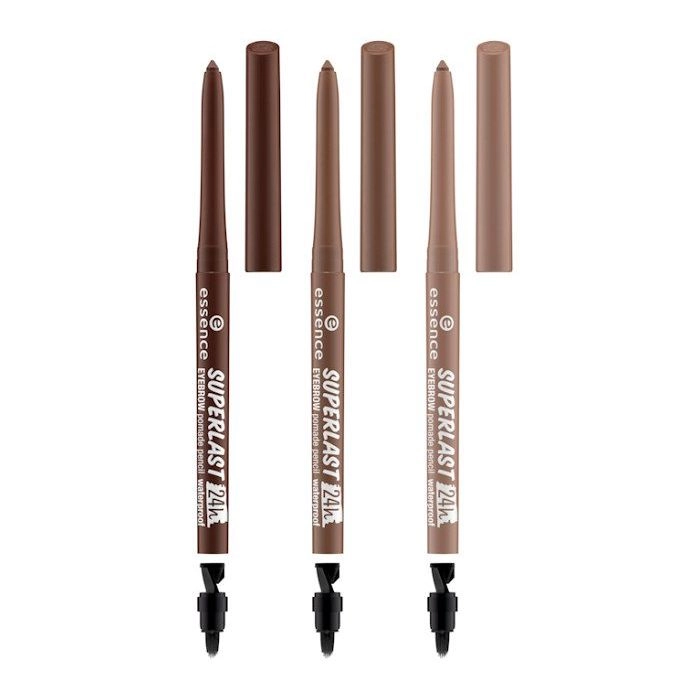 Lápices para cejas Essence Superlast 24h en varios tonos para dar forma y rellenar cejas con acabado natural.