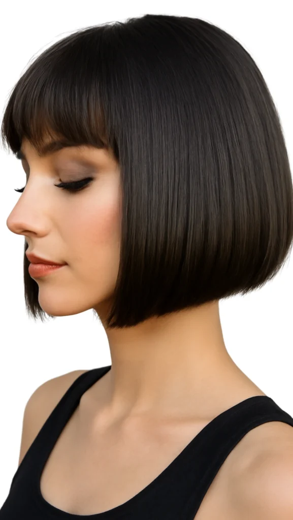 Corte Bob invertido para rostro corazón, un tipo de corte de pelos que suaviza el mentón y da volumen en la parte inferior de la cara.