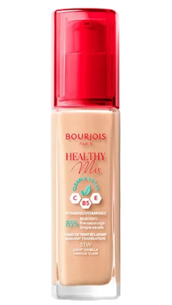 Base Bourjois Healthy Mix, hidratante y sin fragancia para pieles sensibles.