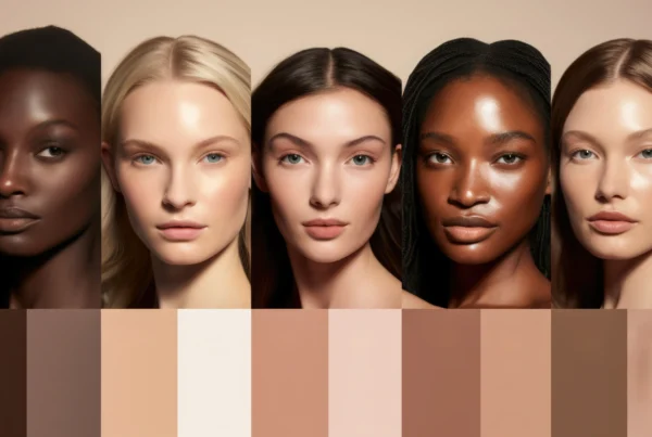 Variedad de tonos de base de maquillaje para diferentes tipos de piel.
