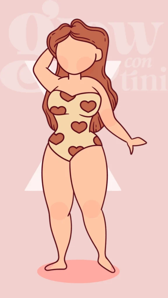Cuerpo reloj de arena: figura femenina con curvas definidas, cintura estrecha y caderas y busto proporcionados, considerada una de las formas de cuerpo más equilibradas.