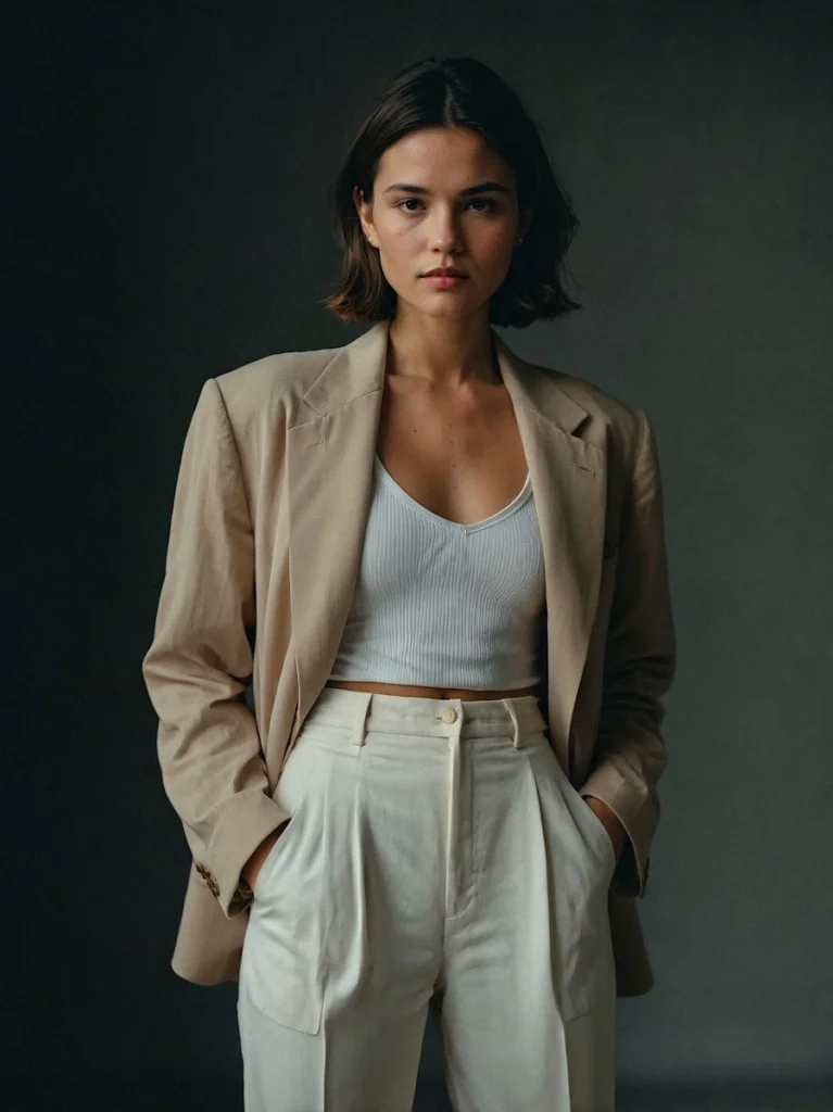 Combinaciones chic para una mujer elegante que prioriza su bienestar.