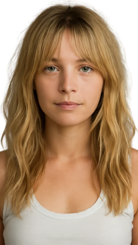 Corte de pelo de melena a los hombros, recomendado para rostros de forma ovalada.