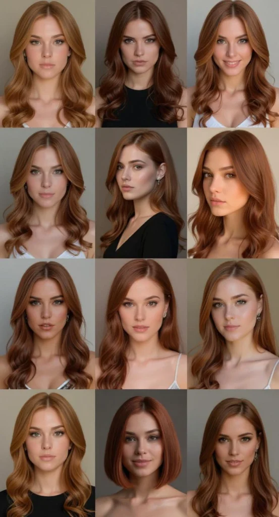 mujeres mostrando cómo los colores de pelo cobrizo realzan el color de ojos y dan luminosidad al rostro.