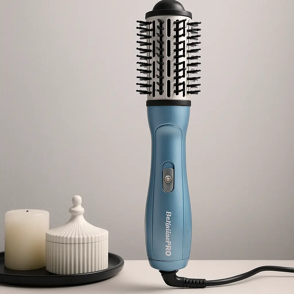 Cepillo secador de pelo BaByliss con barril giratorio para modelar y alisar con facilidad en casa.
