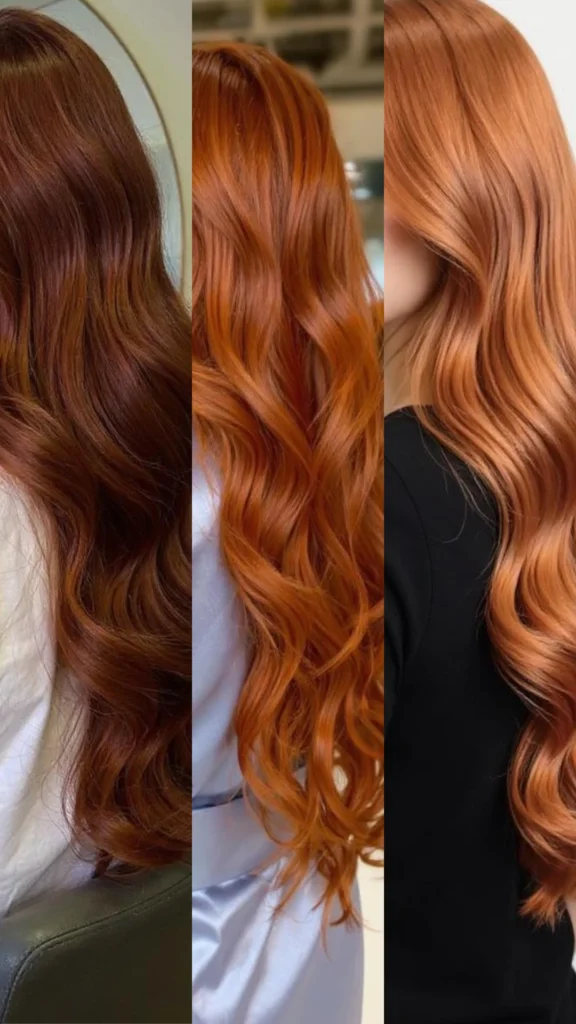 Comparación visual de tonos de cabello cobrizo en mujeres con subtonos de piel cálido, frío y neutro, cada una con el tinte ideal.