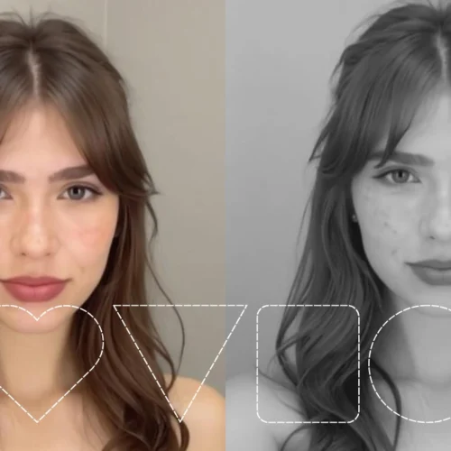 Mujer con diferentes tipos de rostro, mostrando looks modernos y favorecedores según el tipo de rostro