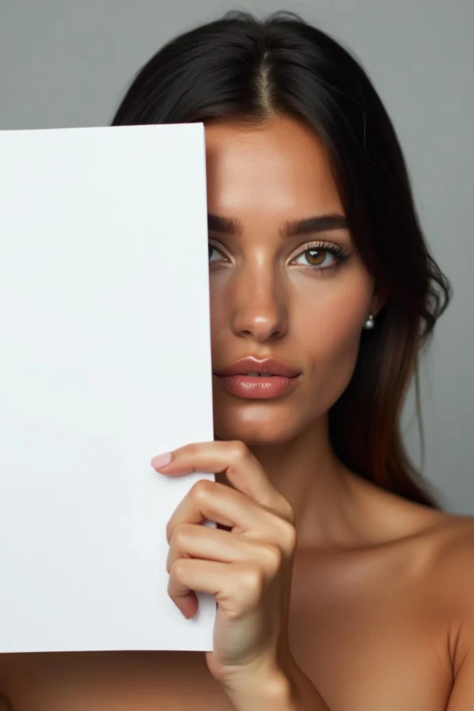 Mujer realizando la prueba de subtonos de piel usando una hoja blanca.