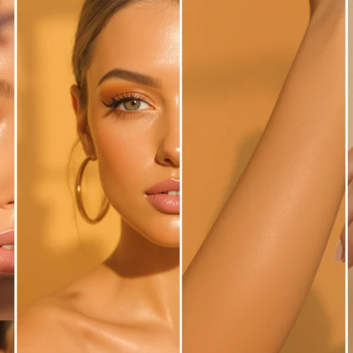 Mujer con diferentes tonos cálidos de cabello mostrando opciones de tinte según colorimetría otoño.