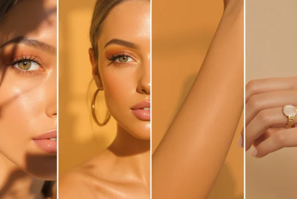 Mujer con diferentes tonos cálidos de cabello mostrando opciones de tinte según colorimetría otoño.