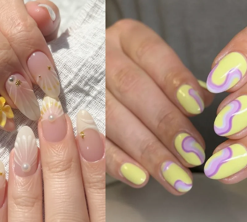 Portada con collage de manicuras: neón, pastel, nude, holográfico y 3D, tendencias uñas 2025.