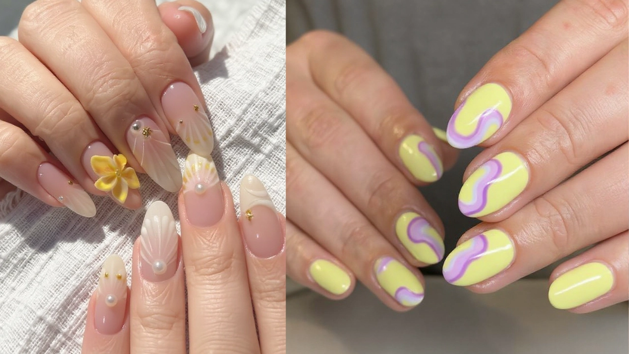 Portada con collage de manicuras: neón, pastel, nude, holográfico y 3D, tendencias uñas 2025.
