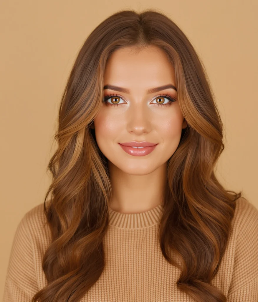 Mujer con cabello rubio miel y piel clara, representando el estilo ideal para colorimetría otoño suave.