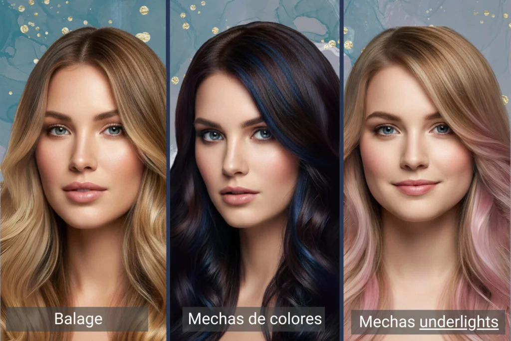 Chicas con balayage frío, mechas azules y underlights, añadiendo luminosidad y modernidad.