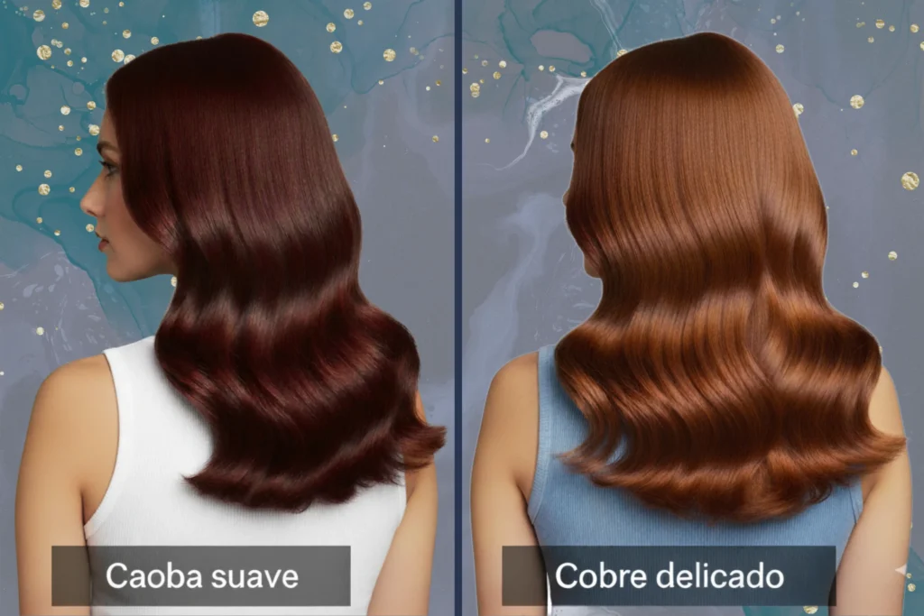 Colores rojizos para ojos azules: caoba y cobre destacan la mirada.