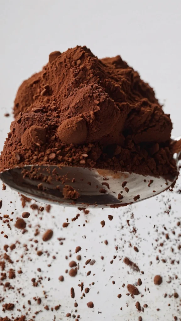Cacao en polvo natural destacando las propiedades del cacao en la alimentación.