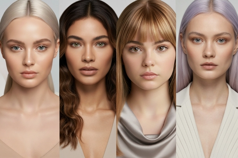 Modelos con diferentes tonos de cabello que muestran contraste bajo.