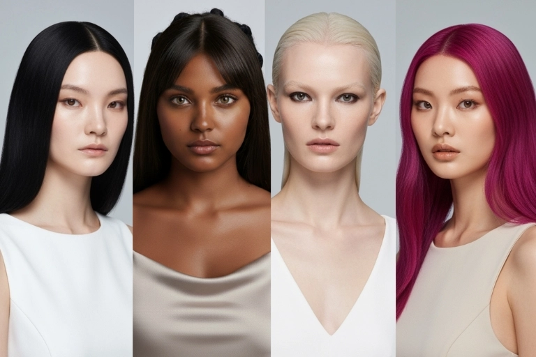 Modelos con distintos tonos de cabello que reflejan el contraste alto.