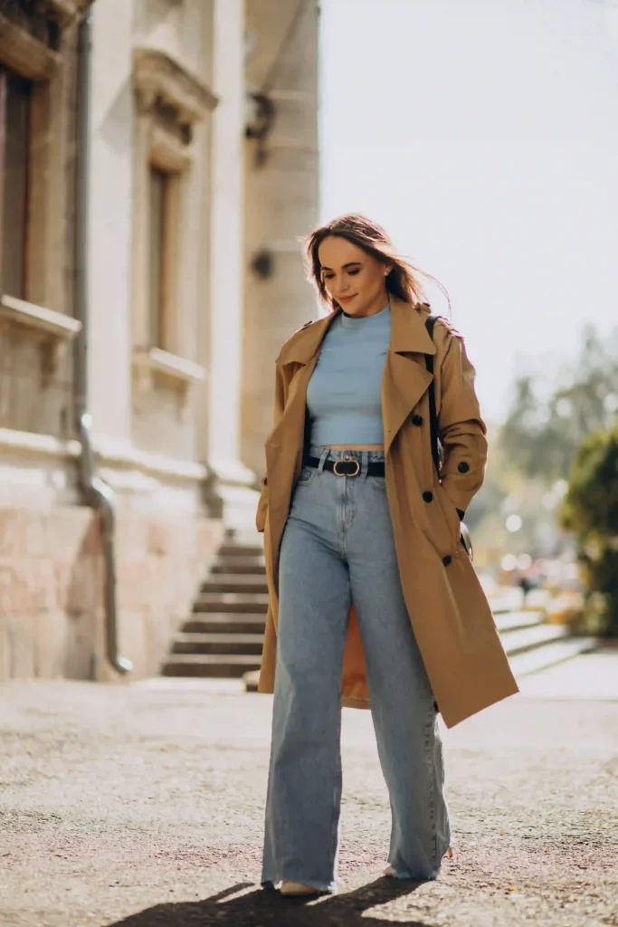 Mujer con chaqueta de cuero camel y cinturón, look sofisticado de Zara Studio inspirado en el campo chic otoño invierno 2025.