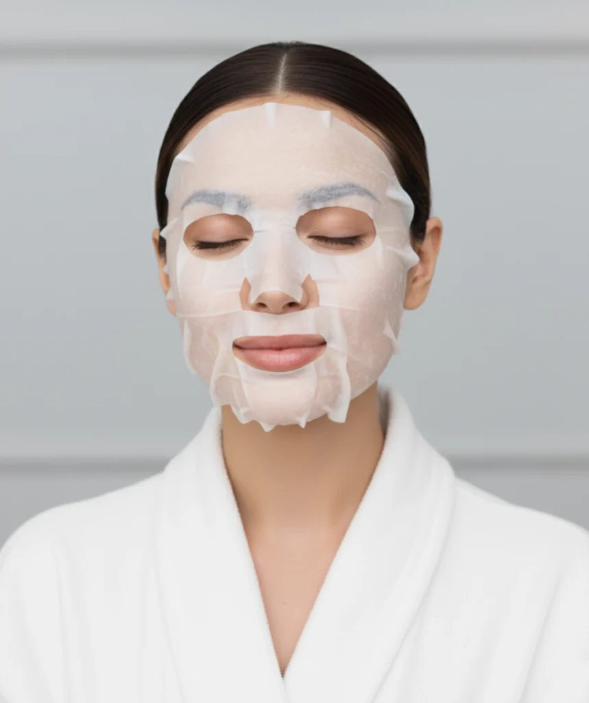 Chica con mascarilla para piel rosacea