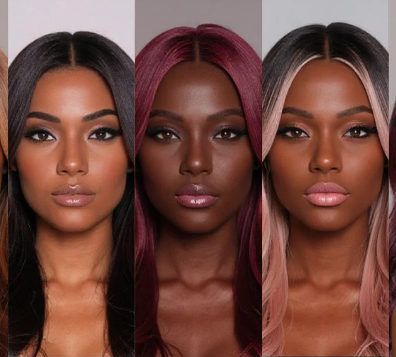 Colores de tinte para piel morena: balayage caramelo, tono cobrizo, vino profundo, rosa fantasía y dorados en estilo moderno y profesional