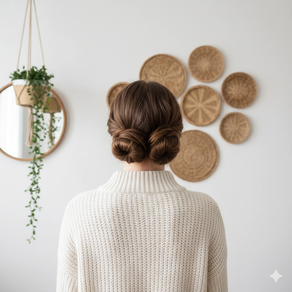 Mini moños o space buns, peinado fácil y juvenil para cabello corto y rizado.