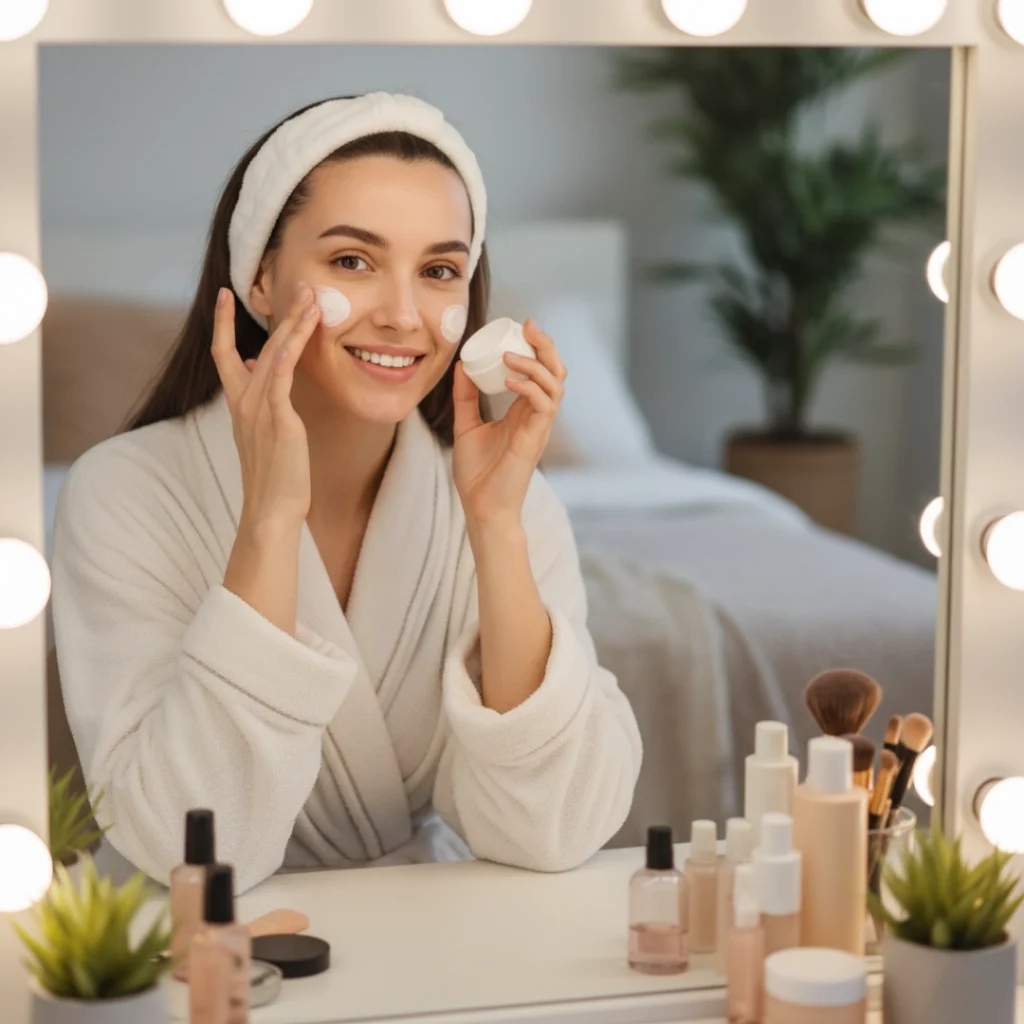 Chica preparando su pial antes de aplicar maquillaje.