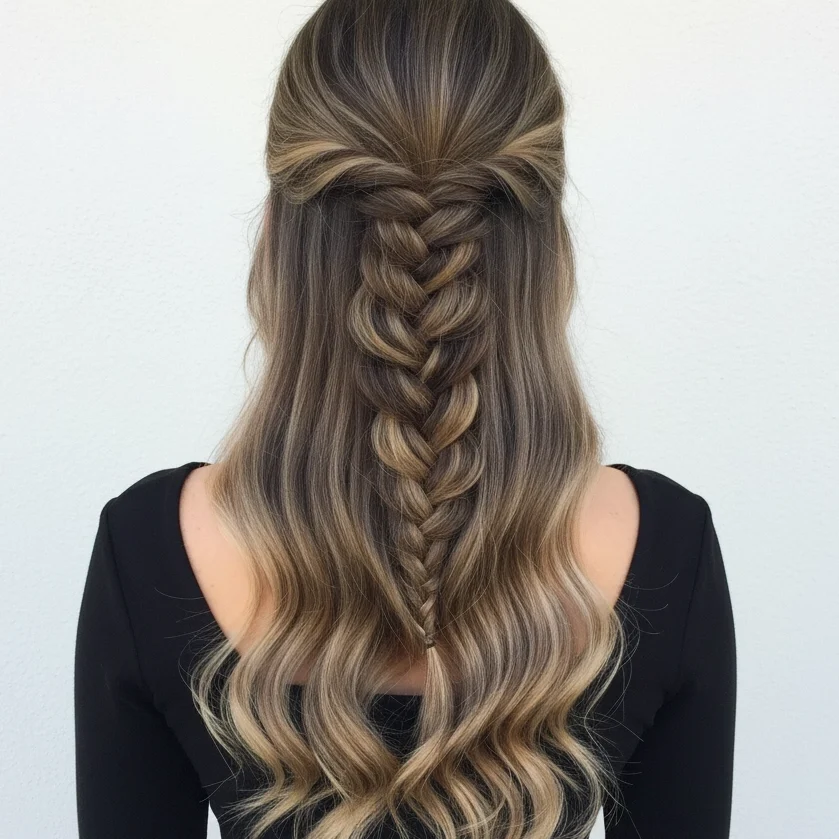 Semirrecogido con trenza central, peinado fácil y romántico para media melena.