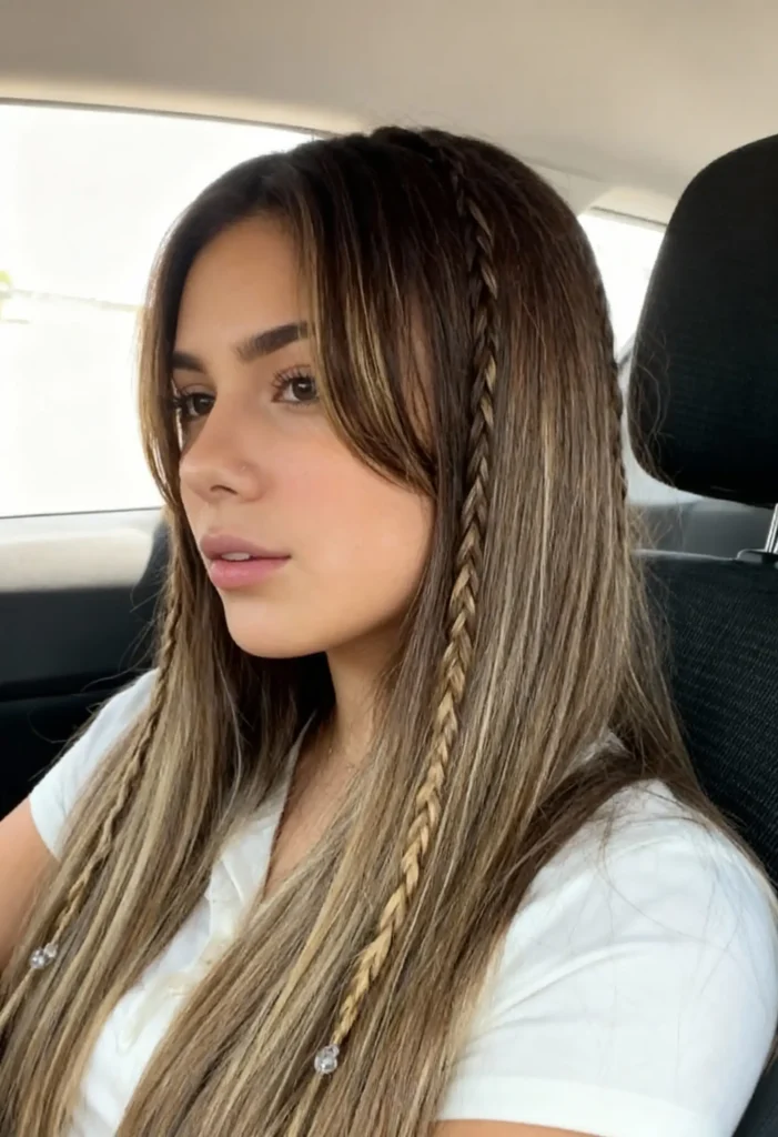 Trenzas delgadas en los costados, peinado fácil estilo boho chic para cabello corto.