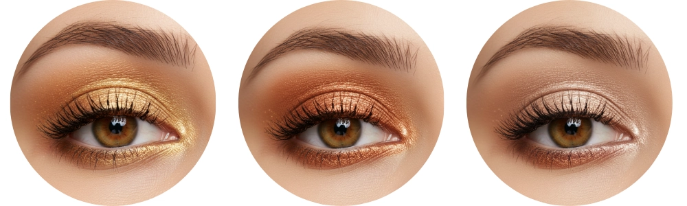 Sombras en tonos dorado, cobre y champagne para resaltar ojos marrones GlowTíni