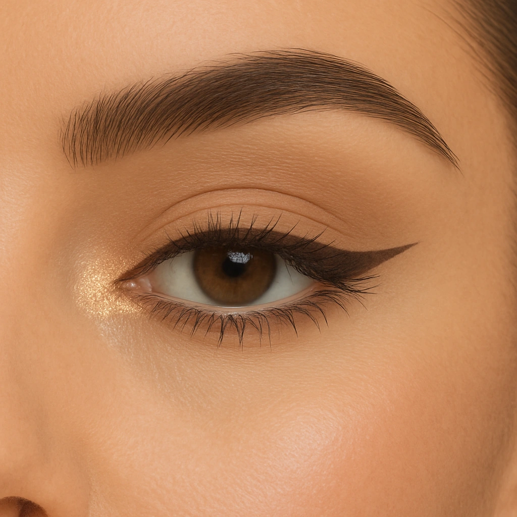 Toque de iluminador en el lagrimal para resaltar y dar luz al maquillaje de ojos marrones GlowUp