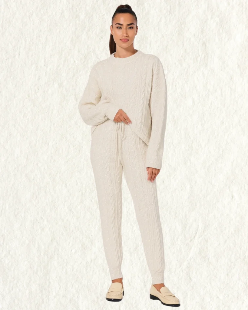 Outfit Nochevieja con conjunto de punto beige