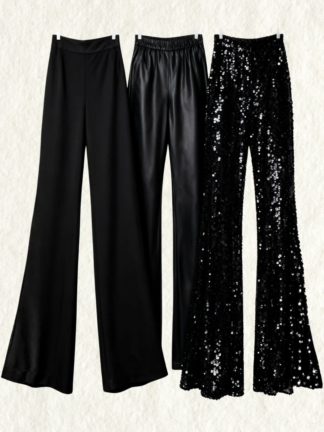 Pantalones mujer nochevieja: satén, cuero y lentejuelas