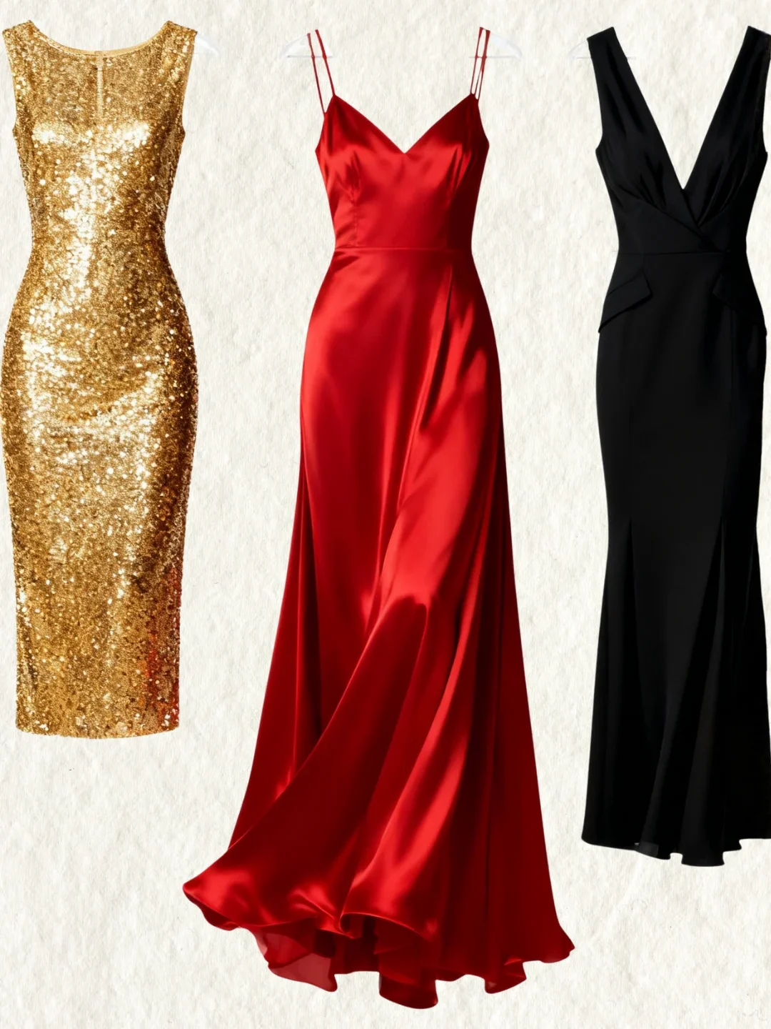 Vestidos mujer nochevieja: dorado, rojo y negro chic
