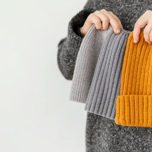 Conjunto de ropa invernal cálida, incluyendo suéter de lana y bufanda, ideal para comodidad y estilo.