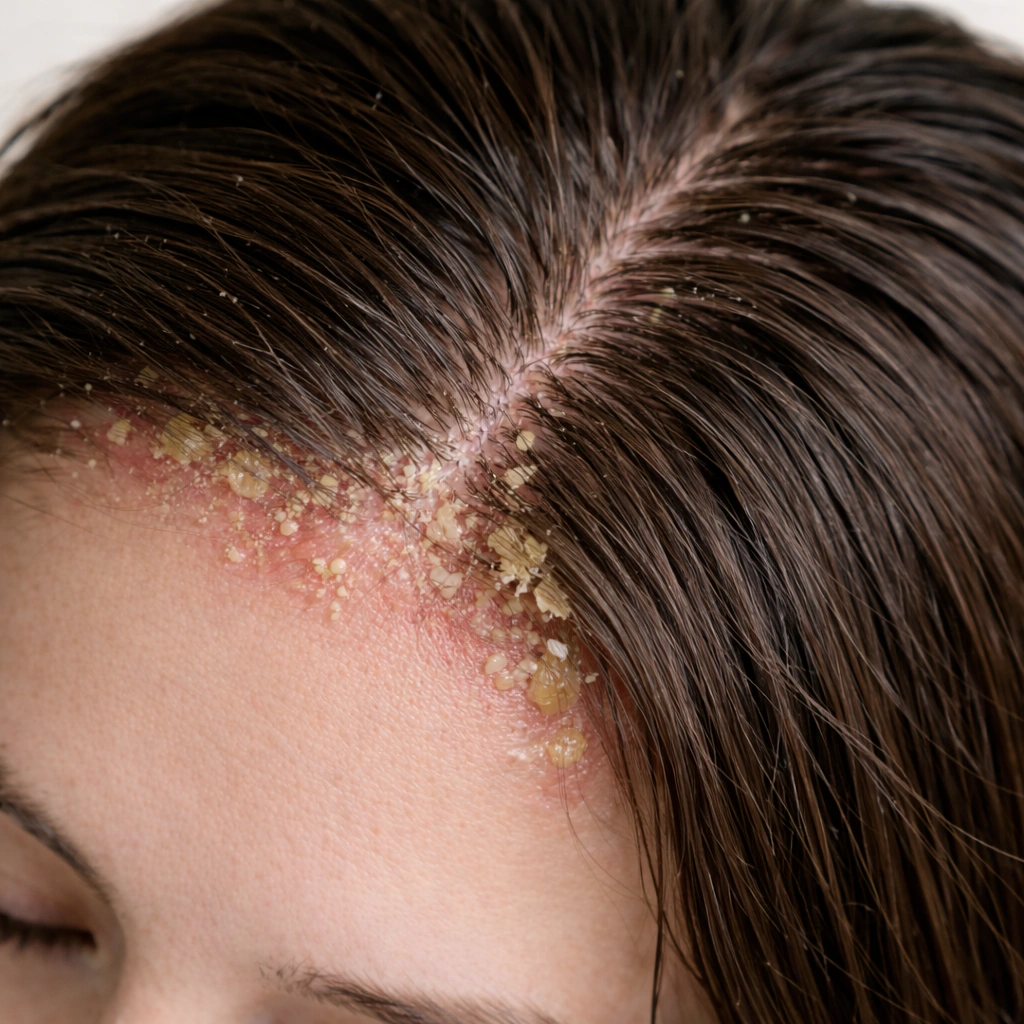 Close up de mujer joven con dermatitis seborreica