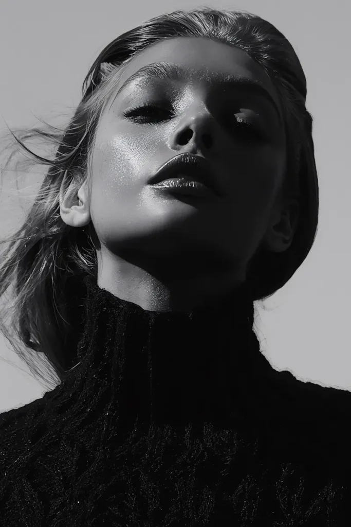 Retrato en blanco y negro que destaca rasgos naturales y autenticidad sin artificios.