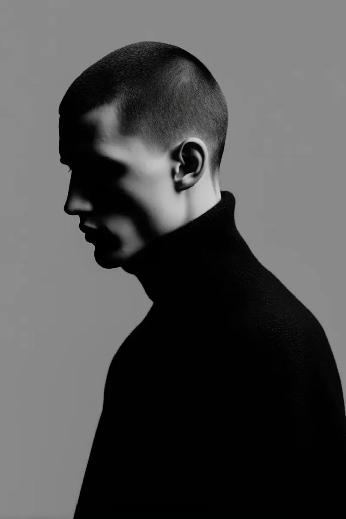 Perfil masculino en monocromo que simboliza coherencia entre imagen y valores personales.