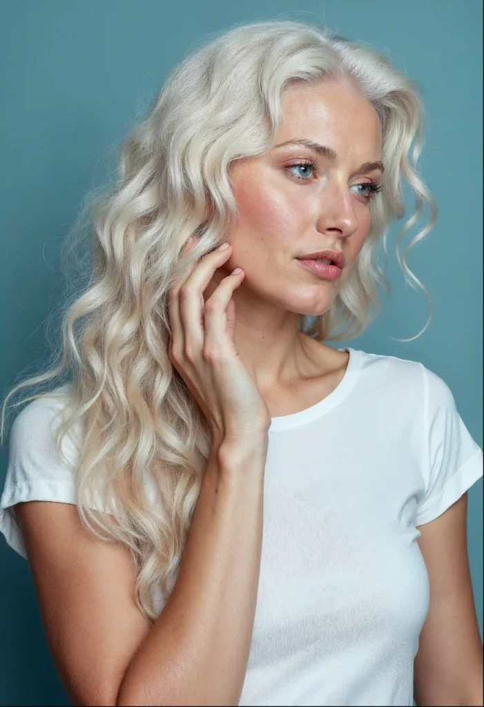 Mujer joven con melena color rubio platinado