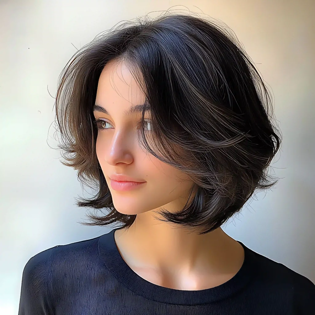 Bob oscuro con tintes en cabello corto para un look elegante y sofisticado