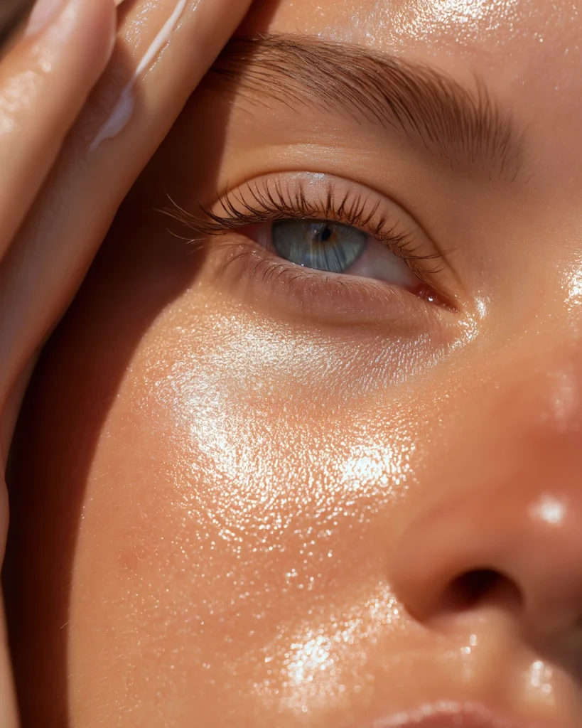 Rostro de mujer joven visiblemente cuidado e hidratado