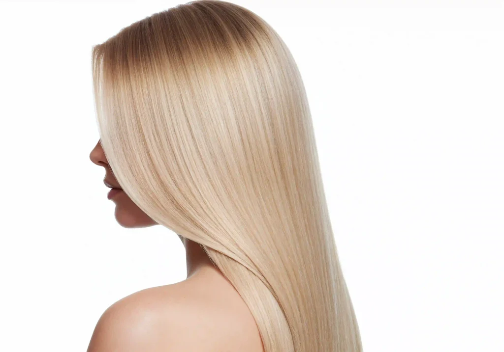 Pelo rubio largo ideal para resaltar ojos claros y piel luminosa