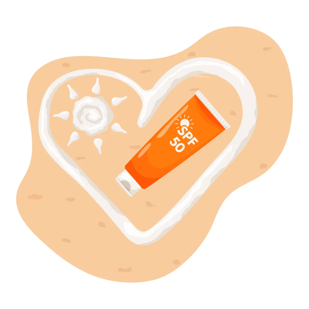 Ilustración de protector solar facial con protección SPF contra rayos UV