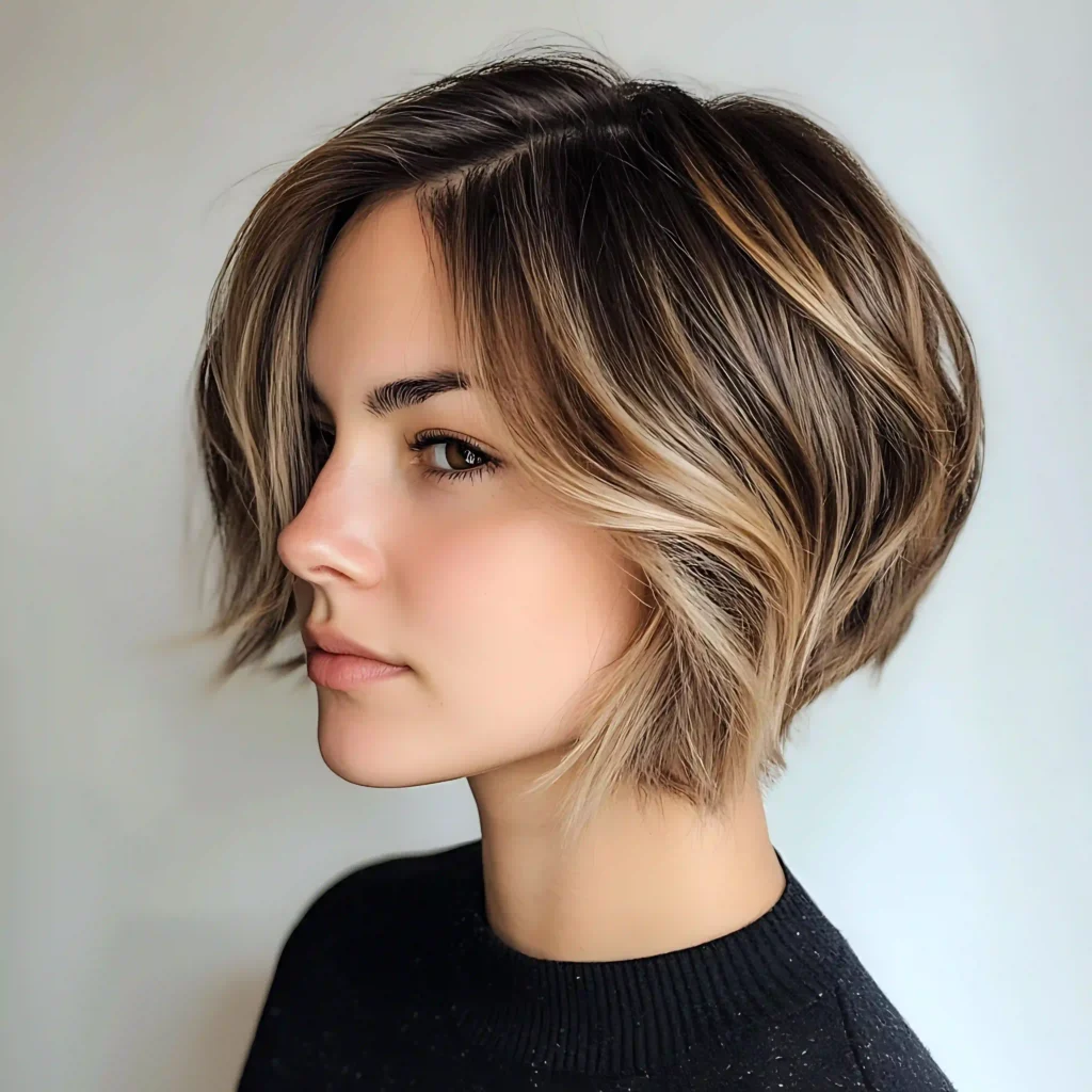 Tintes en cabello corto con reflejos que aportan luminosidad al rostro