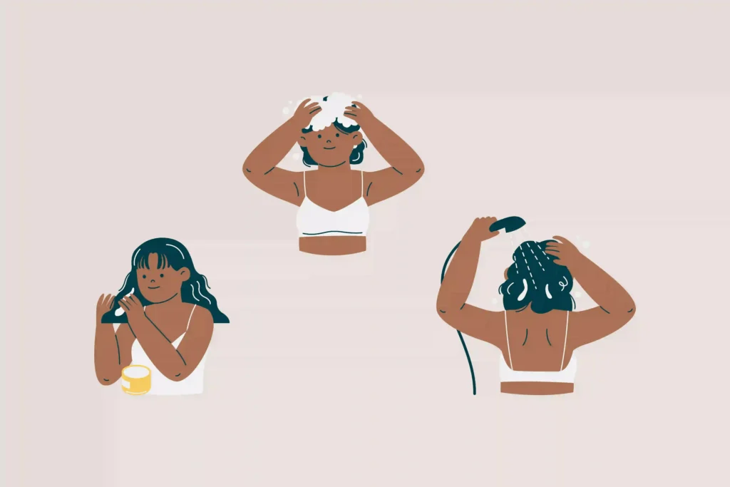 ilustración de cuidado capilar básico para prevenir caída de pelo mujer