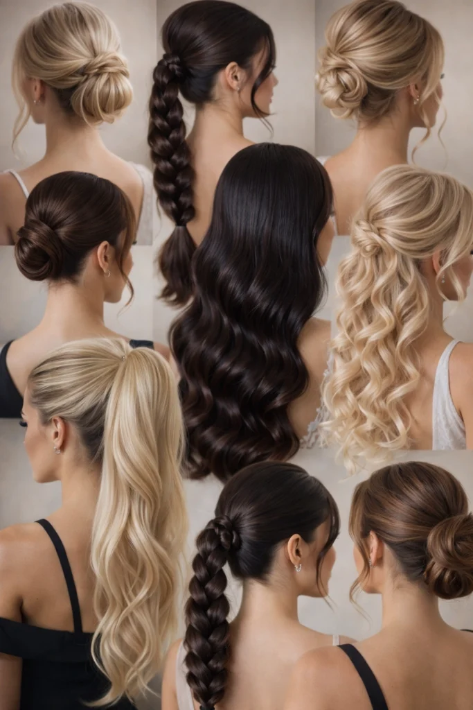 Collage de distintos peinados para pelo largo